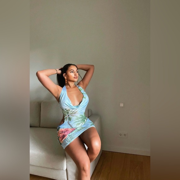 Fashion Nova Danielle Tropical Palm Tree Micro Mini Dress Small - Picture 5 of 5